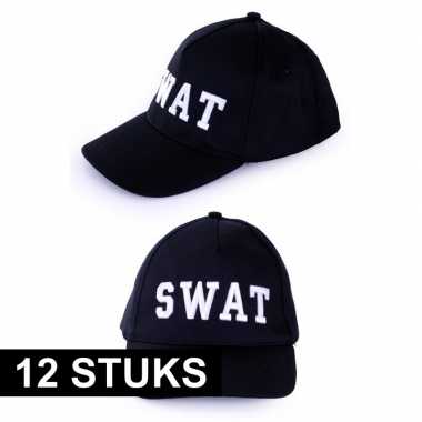 12x politie swat baseball caps carnavalspak voor volwassenen