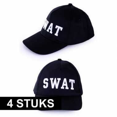 4x politie swat baseball caps carnavalspak voor volwassenen