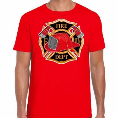 Brandweer logo verkleed t shirt / carnavalspak rood voor heren