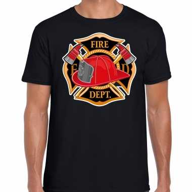 Brandweer logo verkleed t shirt / carnavalspak zwart voor heren