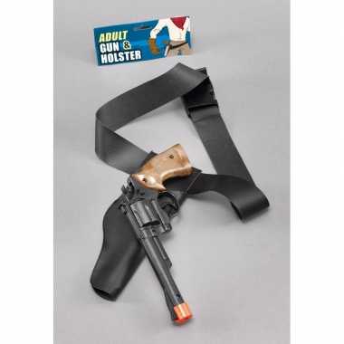 Carnaval accessoires zwarte pistool in holster 22 cm