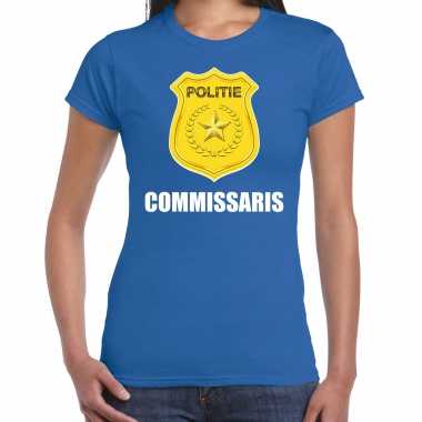 Commissaris politie embleem carnaval t shirt blauw voor dames