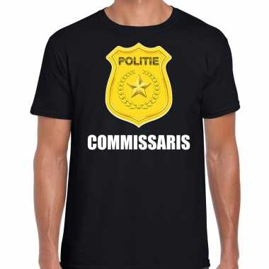Commissaris politie embleem carnaval t shirt zwart voor heren