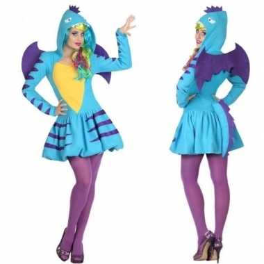 Dierenpak blauwe draak verkleed carnavalspak/jurk voor dames