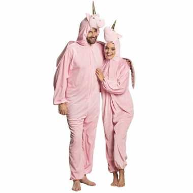 Eenhoorn dieren onesie/carnavalspak voor volwassenen roze