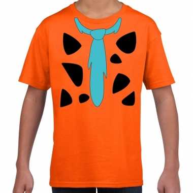 Fred holbewoner carnavalspak t-shirt oranje voor kinderen