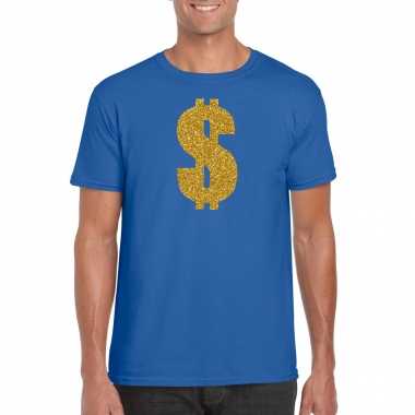 Gouden dollar / gangster verkleed t shirt / carnavalspak blauw heren