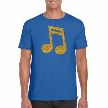 Gouden muziek noot / muziek feest t shirt / carnavalspak blauw heren