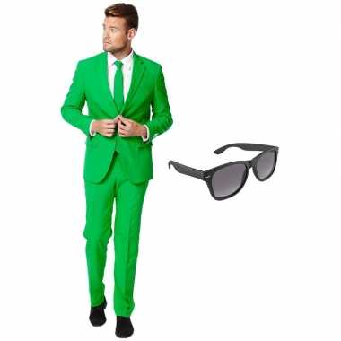 Groen heren carnavalspak maat 56 (xxxl) met gratis zonnebril