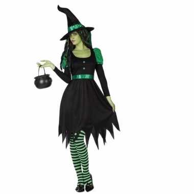 Verkleed carnavalspak zwarte heks 2 delig