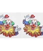 2x raamstickers lachende clown 35 x 40 cm carnaval