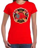 Brandweer logo verkleed t-shirt carnavalspak rood voor dames