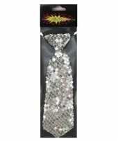 Carnaval verkleed stropdas pailletten zilver 19 cm