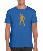 Gouden disco t-shirt carnavalspak blauw voor heren