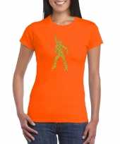 Gouden disco t-shirt carnavalspak oranje voor dames
