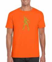 Gouden disco t-shirt carnavalspak oranje voor heren