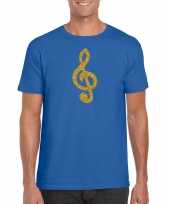 Gouden muziek noot g sleutel muziek feest t-shirt carnavalspak blauw heren
