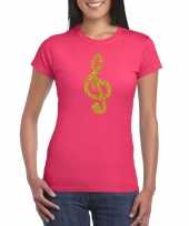 Gouden muziek noot g sleutel muziek feest t-shirt carnavalspak roze dames