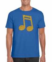 Gouden muziek noot muziek feest t-shirt carnavalspak blauw heren