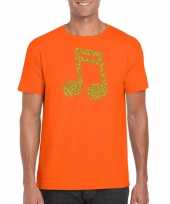 Gouden muziek noot muziek feest t-shirt carnavalspak oranje heren