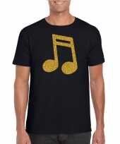 Gouden muziek noot muziek feest t-shirt carnavalspak zwart heren