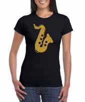 Gouden saxofoon muziek t-shirt carnavalspak zwart dames