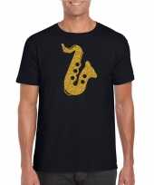 Gouden saxofoon muziek t-shirt carnavalspak zwart heren