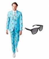 Heren carnavalspak met tulpen print maat 52 xl met gratis zonnebril