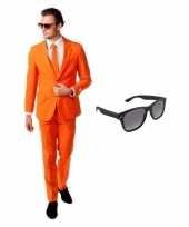 Oranje heren carnavalspak maat 48 m met gratis zonnebril