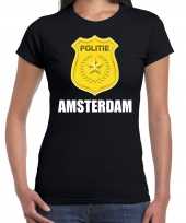 Politie embleem amsterdam carnaval verkleed t-shirt zwart voor dames