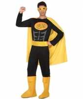 Superheld verkleed pak carnavalspak zwart geel voor heren