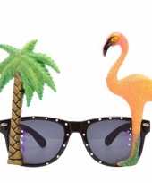 Tropische carnaval verkleed party bril met flamingo en palmboom
