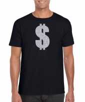 Zilveren dollar gangster verkleed t-shirt carnavalspak zwart heren